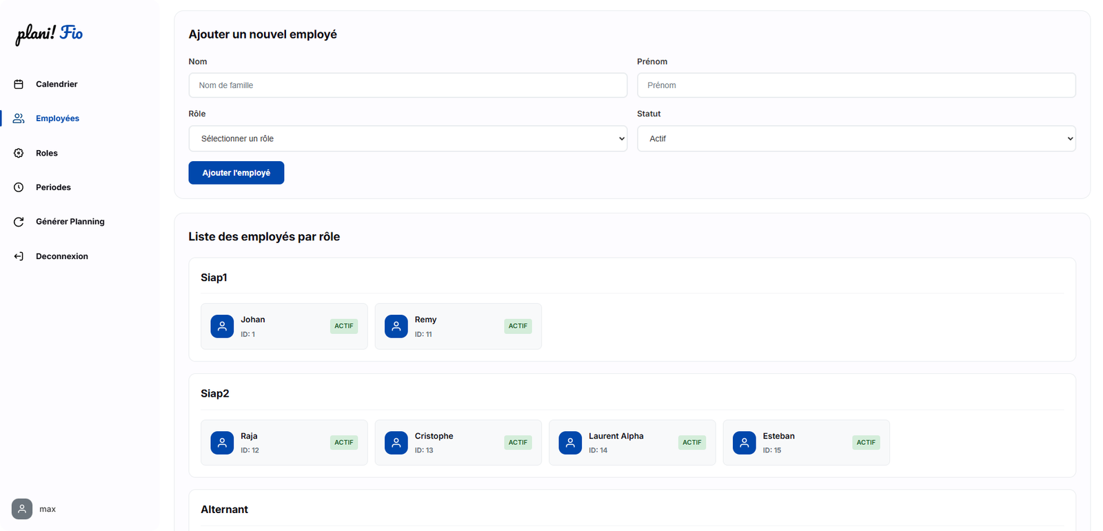Tableau de bord - Vue d'ensemble de l'emploi du temps